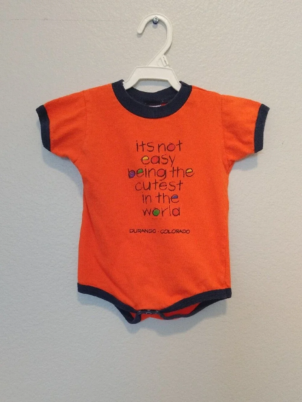 Orange Baby One-Piece Onsie / Bodysuit with Navy Trim 12 Months